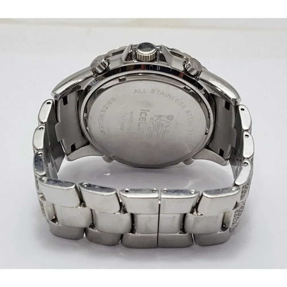 IceLink Marco Polo No. 1409 Black and Steel Watch w/Diamond Bezel and Strap 50mm